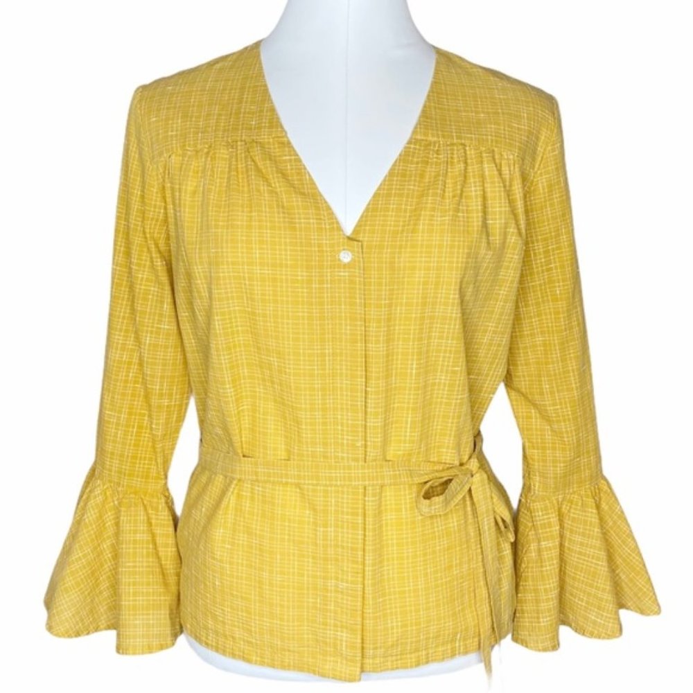 Trovata Birds of Paradis Yellow Bell Sleeve Button Down Top - Size Medium